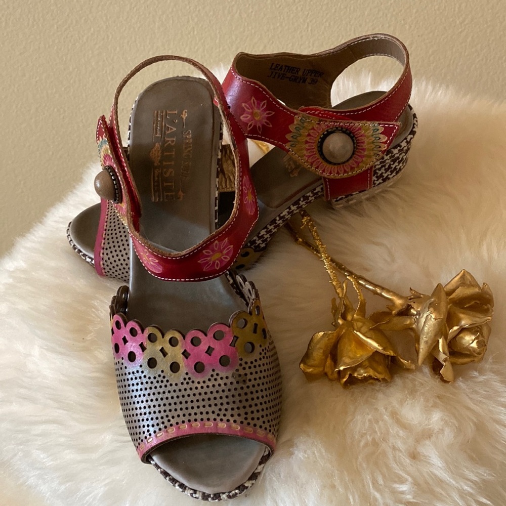 Spring Step L’Artiste Mixed Fabric & Leather Tooling Sz 39 (8.5)